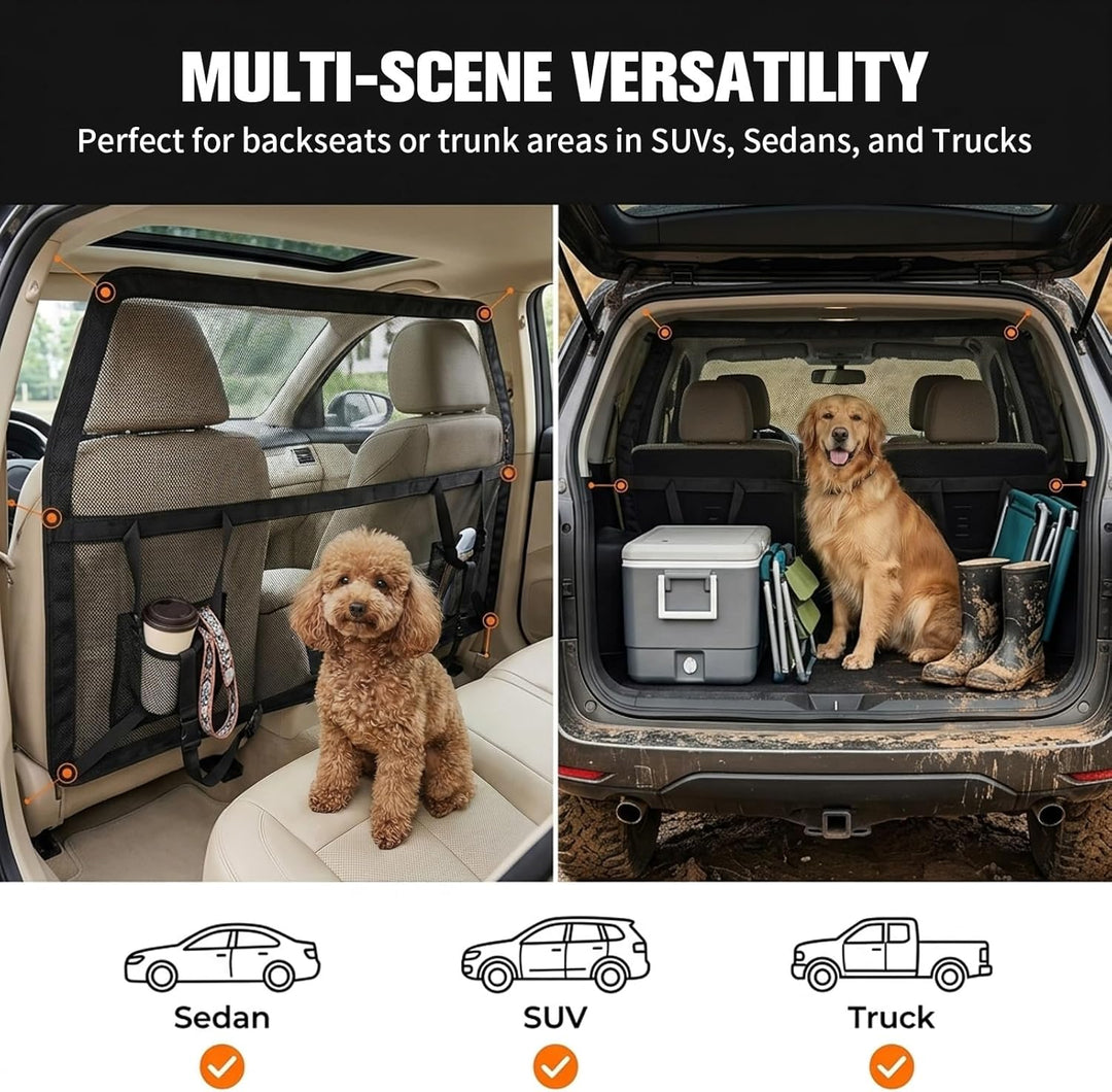 Hundegitter Auto Rücksitz & Kofferraum — 107*127cm Hundeauto Trenngitter mit verstärkte Transparente
