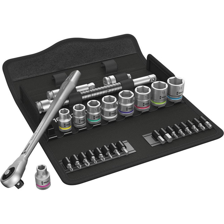 Wera 05004047001 8100 SB 7 Zyklop Metal-Knarrensatz, Durchsteckvierkant, 3/8 Zoll -Antrieb, metrisch