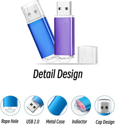 EASTBULL USB-Stick, 32 GB, USB 2.0, Flash-Laufwerk, Speicher, mit Saiten, 2 Stück, Blau/Violett 32GB