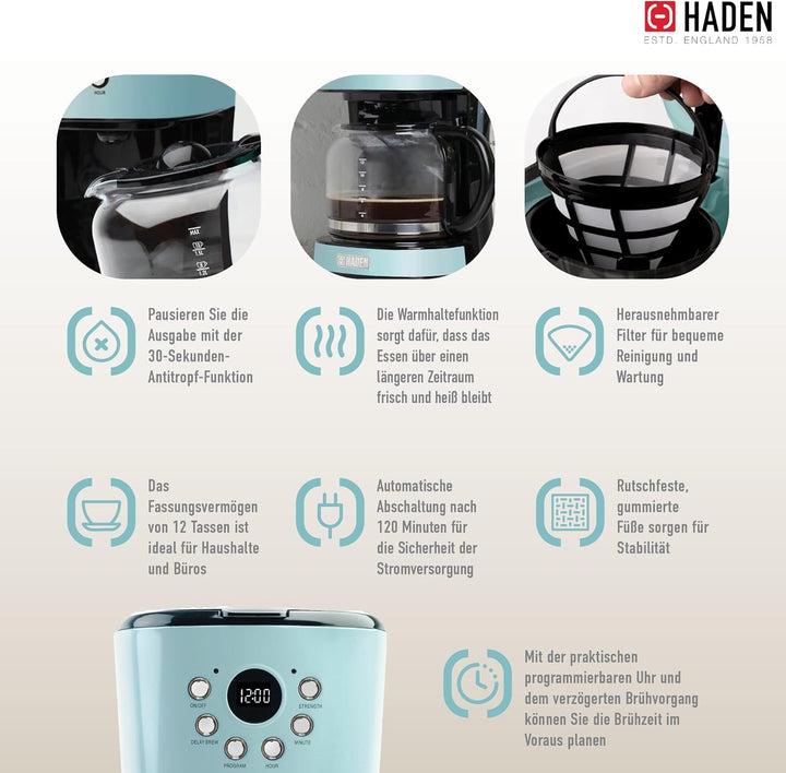 HADEN Heritage Kaffemaschine 1.8 L (Turquoise), Turquoise