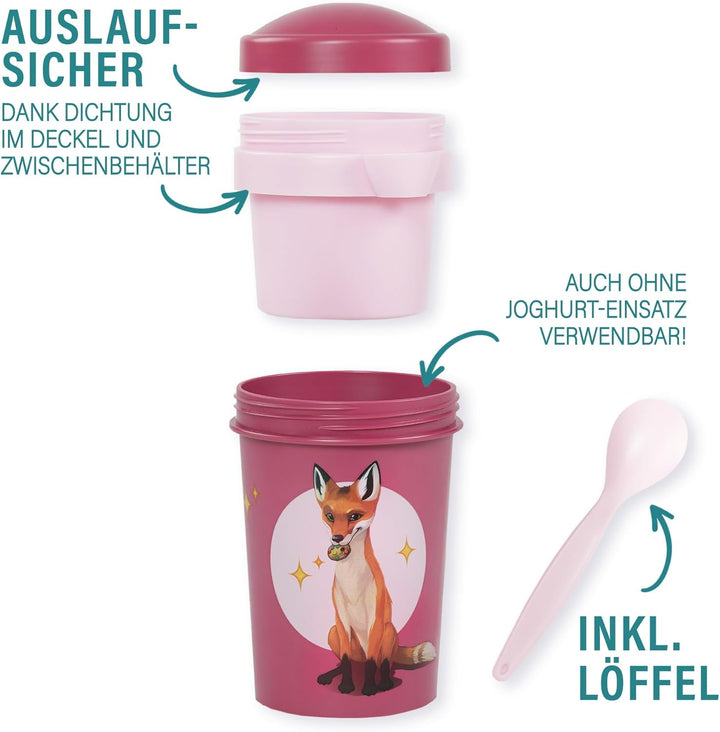AWAVE Die Schule der Magischen Tiere Müslibecher To Go 540 ml rPET Beerenrot Rabbat, Becher mit Löff