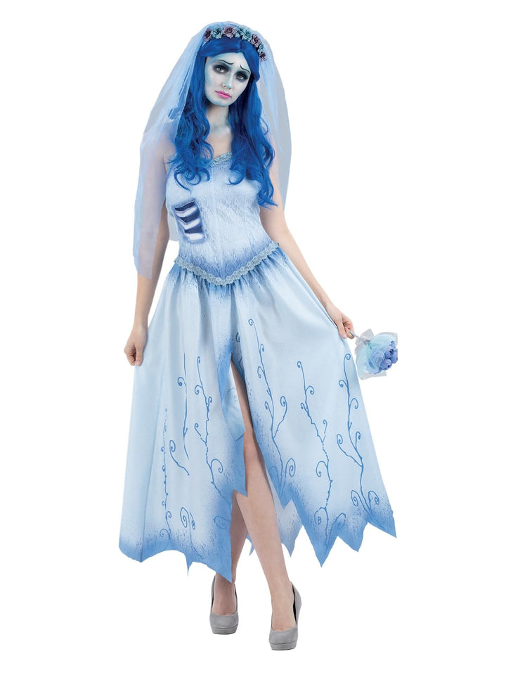 Smiffys Corpse Bride Emily Kostüm für Erwachsene, Kleid und Stirnband mit Schleier, offiziell lizenz