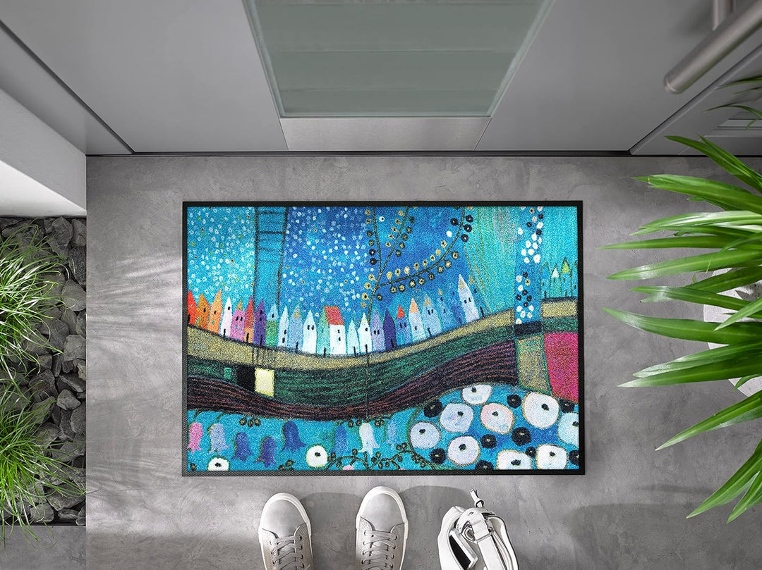 wash+dry Fussmatte, Stadt in Blau 50x75 cm, innen und aussen, waschbar 50.0x75.0x0.7 cm Bunt, 50.0x7