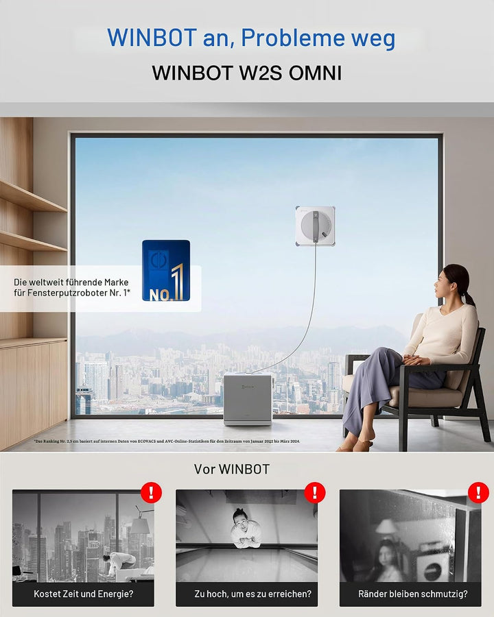 ECOVACS WINBOT W2S Omni Fensterreinigungsroboter, mit 6-in-1-Multifunktionsstation, TruEdge-zu-Rand-