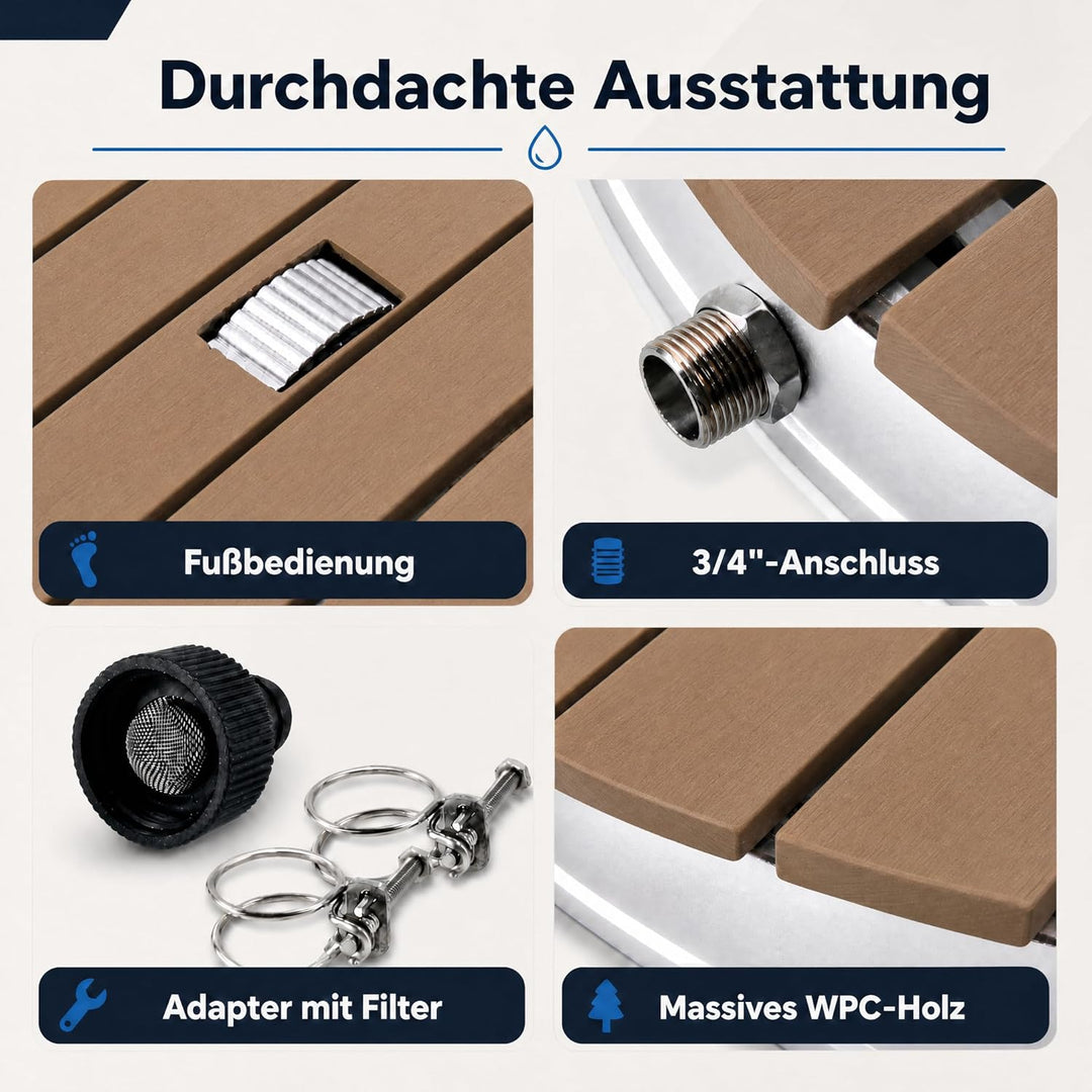 @tec Gartendusche Aussendusche aus WPC, Mobile Bodendusche Campingdusche, Sauna- & Pool-Dusche mit B