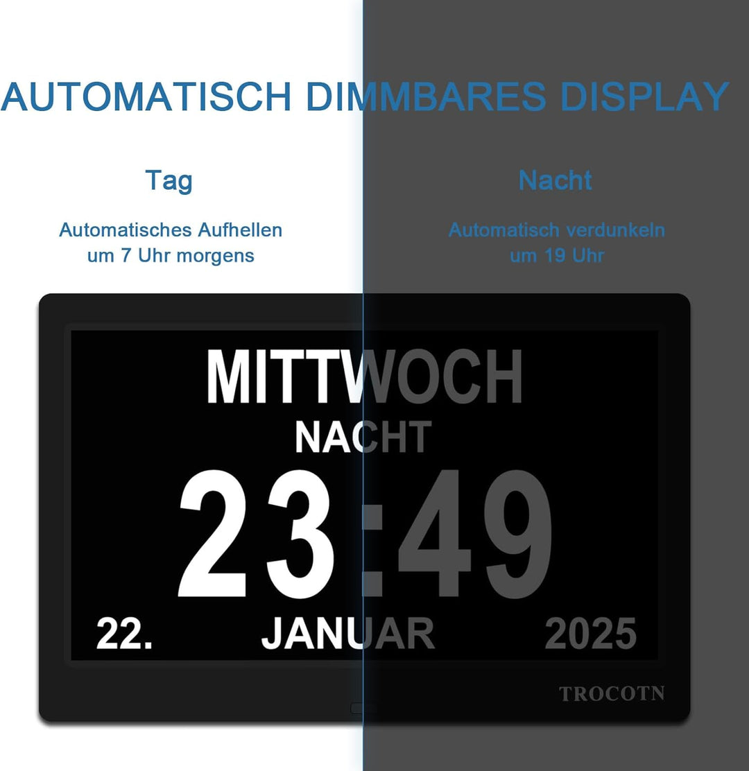 TROCOTN 10 Zoll Digitale Uhr Tagesuhr Grosses Display Wecker Wanduhr (schwarz) 10 Zoll Schwarz, 10 Z