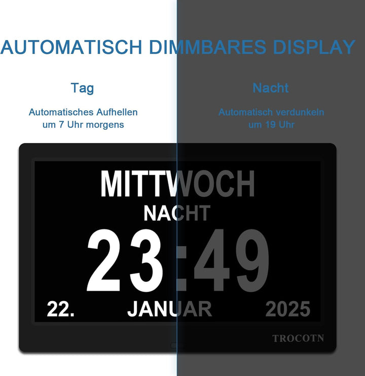 TROCOTN 10 Zoll Digitale Uhr Tagesuhr Grosses Display Wecker Wanduhr (schwarz) 10 Zoll Schwarz, 10 Z