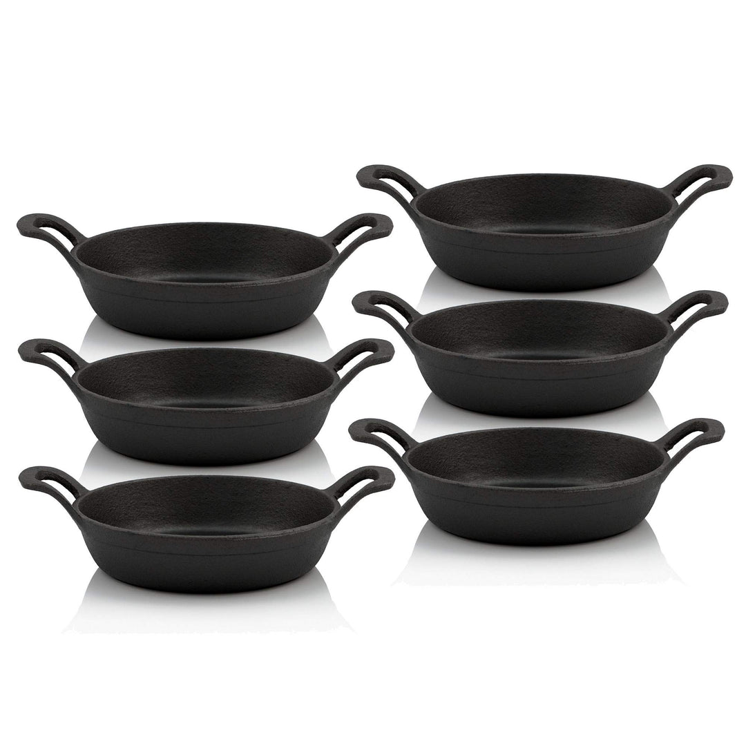 BBQ-Toro Gusseisen Servierpfännchen Set, 6 Stück | Ø 20 cm - rund | Grillpfannen Pfännchen, Gusspfan