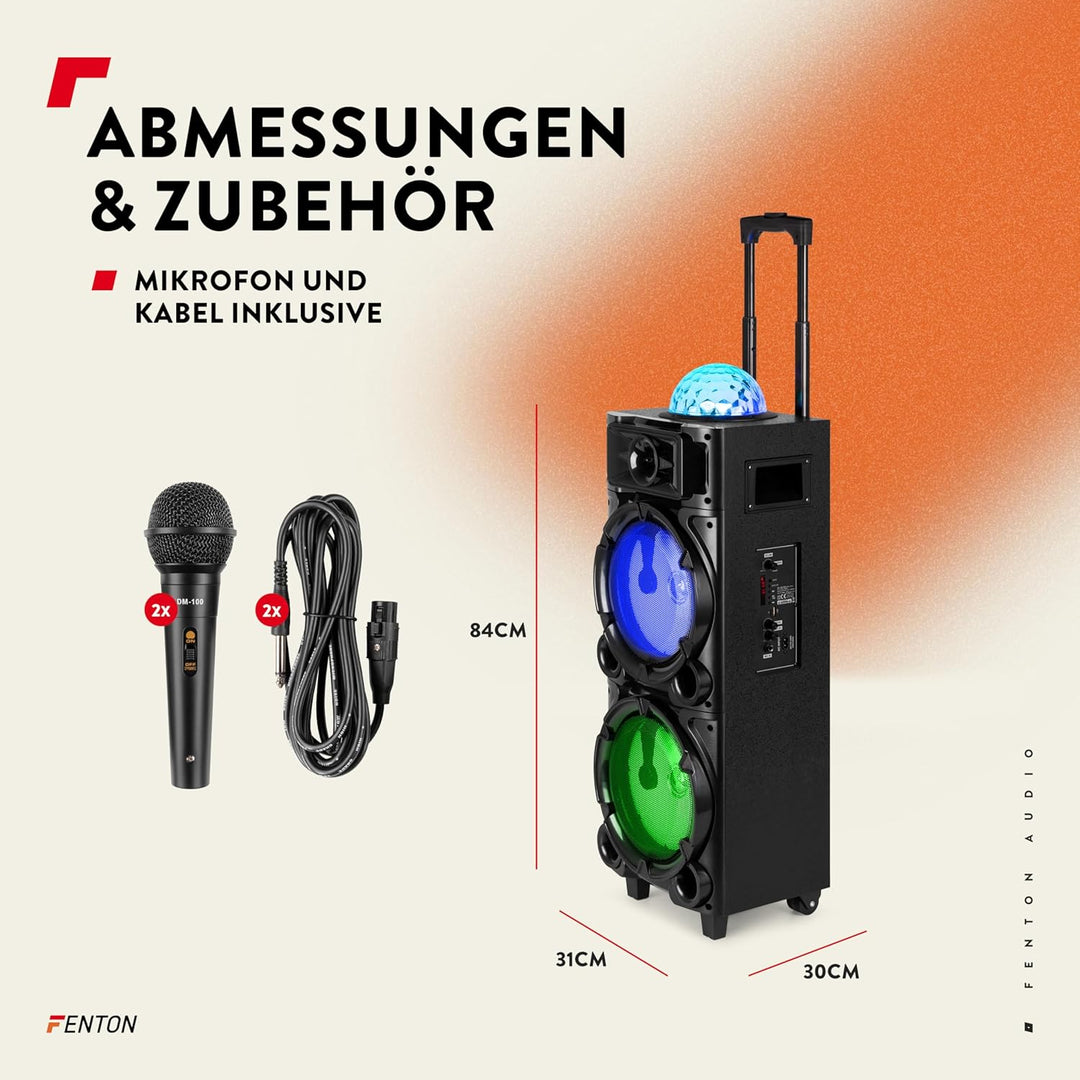 Fenton LIVE290 Karaoke Box, Musikbox Bluetooth – Karaoke Anlage mit 2 Mikrofonen – 300 Watt Bluetoot