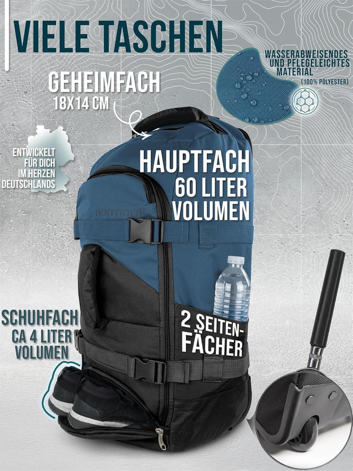 normani Backpacker Reisetaschen-Rucksack mit Trolleyfunktion - Trolley mit Frontloader Funktion und