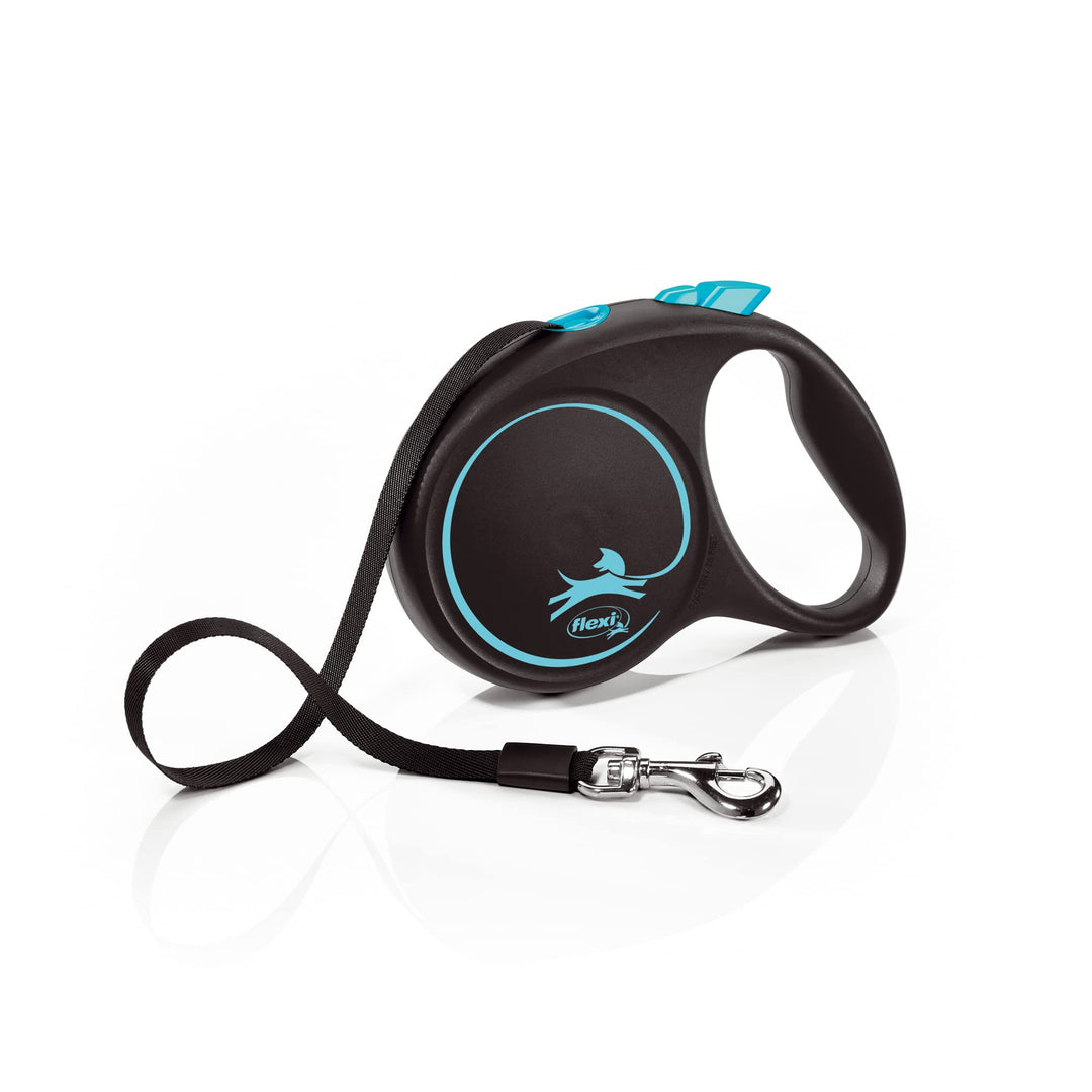 flexi® Black Design M Gurt 5 m schwarz/blau, Roll-Leine für Hunde bis 25 kg M: 5m (max. 25kg), M: 5m