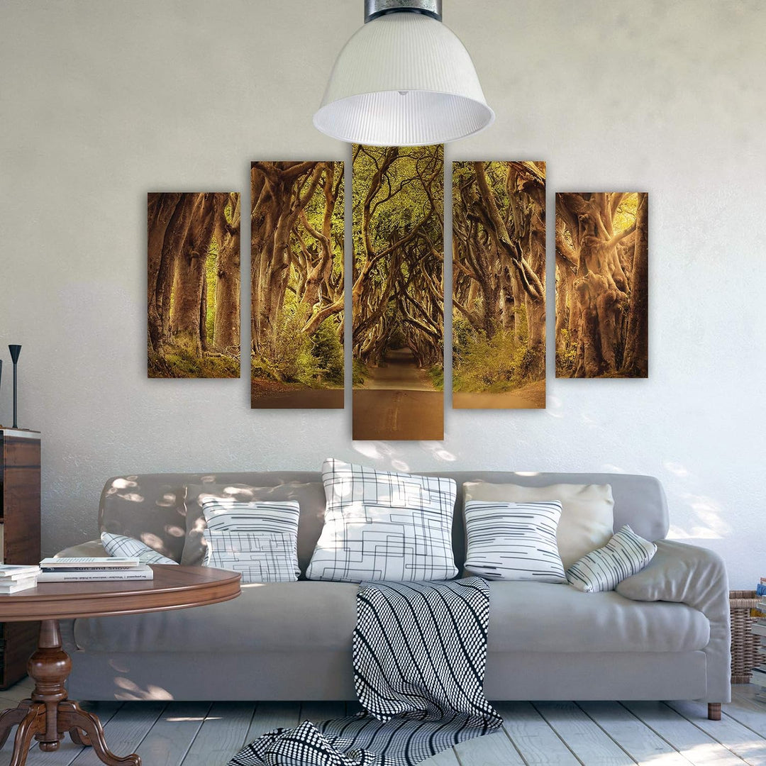 Feeby Leinwandbild 5 Teilig Weg Bild Wanddeko Bäume Landschaft Wald bunt 200x100 cm Leinwandbild 200