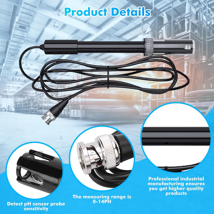 PH Elektrode BNC, 0-14 PH Sonde Pool Aquarium, Lange Karosserie Wasserqualität PH Elektrode Mit BNCS