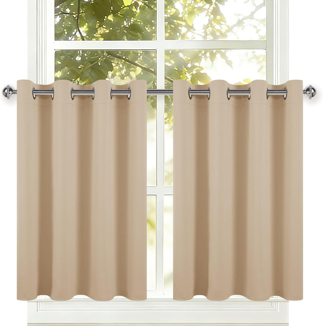 DWCN Gardinen für Kleine Fenster, Blickdichte Vorhänge Kurz H 90 cm x B 132 cm, Biscotti Beige Vorha