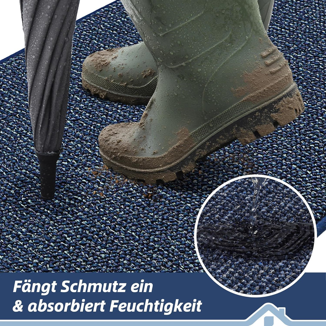 BEQHAUSE Fussmatte Innen, rutschfest und Waschbar, 80 x 120 cm, Blau | Schmutzfangmatte für Front Hi