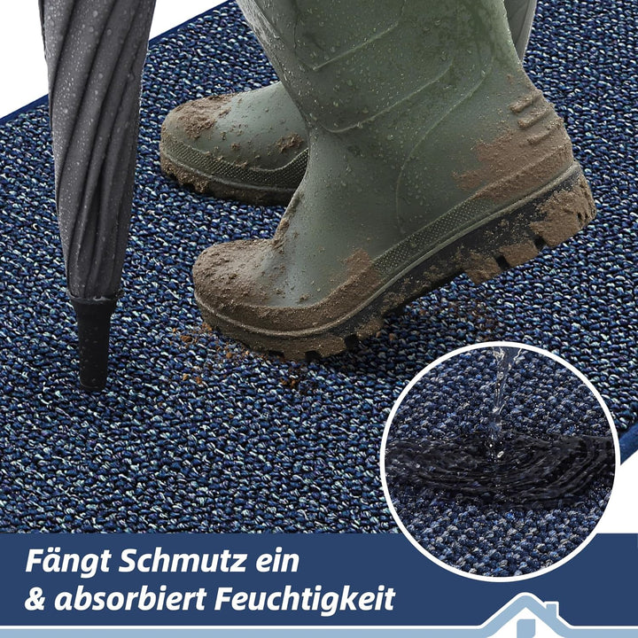 BEQHAUSE Fussmatte Innen, rutschfest und Waschbar, 80 x 120 cm, Blau | Schmutzfangmatte für Front Hi