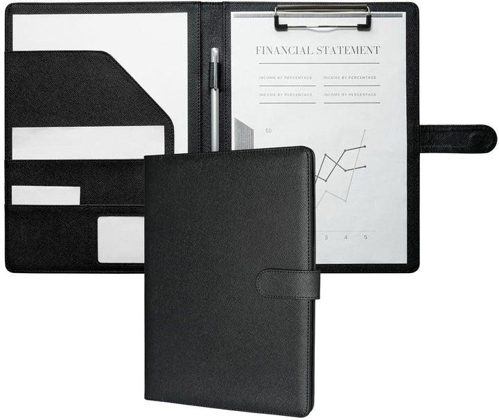 Mymazn Klemmbrett A4 mit Deckel, Mappe A4 Schreibmappe Klemmbrettmappe in Schwarz, PU-Leder Konferen