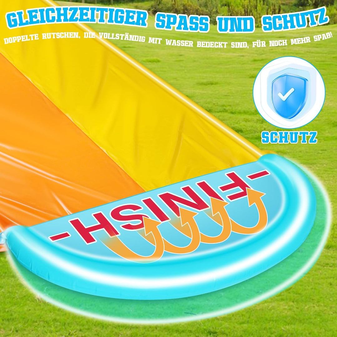 31,16ft/950cm Wasserrutsche Garten, 1.55m Doppelte Aufblasbare Wasserrutsche mit 2 Aufblasbaren Boar
