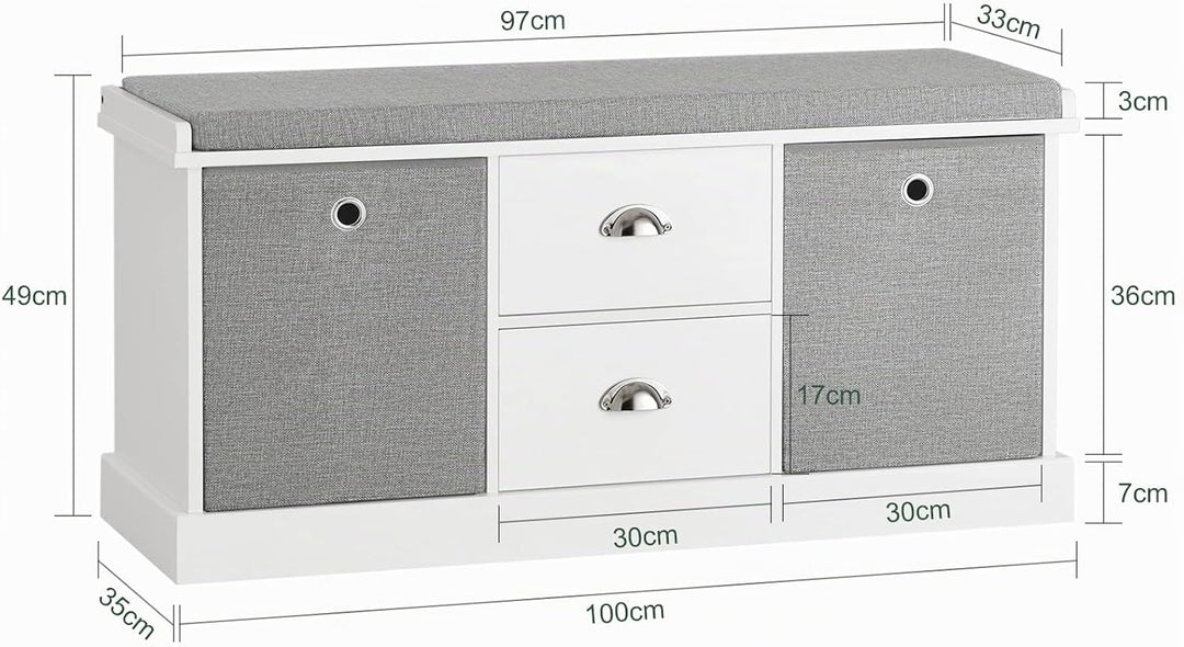 SoBuy FSR66-HG Sitzkommode Sitzbank mit Stauraum Schuhbank mit Sitzfläche mit 2 grauen Körben und 2