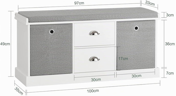 SoBuy FSR66-HG Sitzkommode Sitzbank mit Stauraum Schuhbank mit Sitzfläche mit 2 grauen Körben und 2