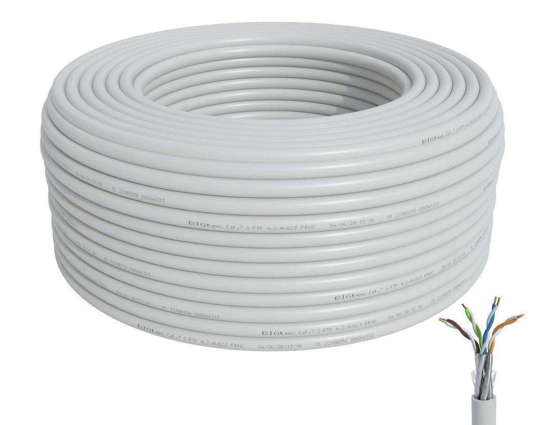 BIGtec CAT 7 Netzwerkkabel Verlegekabel LAN Kabel 40m weiss CAT7 PiMF S/FTP halogenfrei BauPVO Eca P