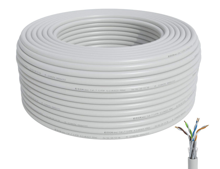 BIGtec CAT 7 Netzwerkkabel Verlegekabel LAN Kabel 40m weiss CAT7 PiMF S/FTP halogenfrei BauPVO Eca P