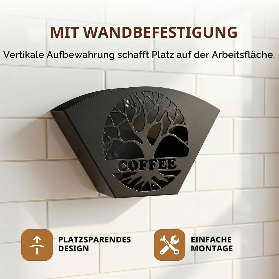 Kaffeefilterhalter, 18x11 cm Schwarzer Filtertütenhalter Eisen Schöner mit Baum des Lebens-Dekor V-f