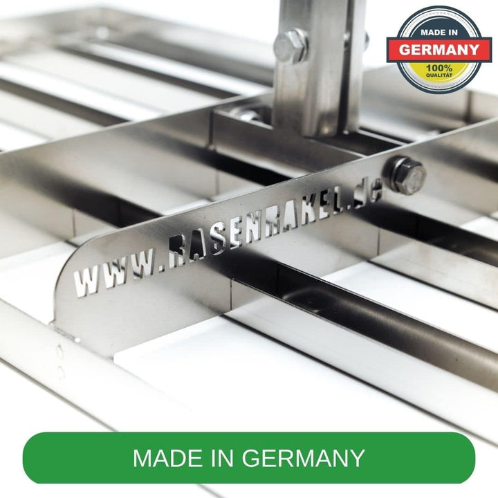 RISISANI® Rasenrakel | 80x30cm | V2A-Edelstahl rostfrei | 100% Made in Germany | Ohne Stiel | option