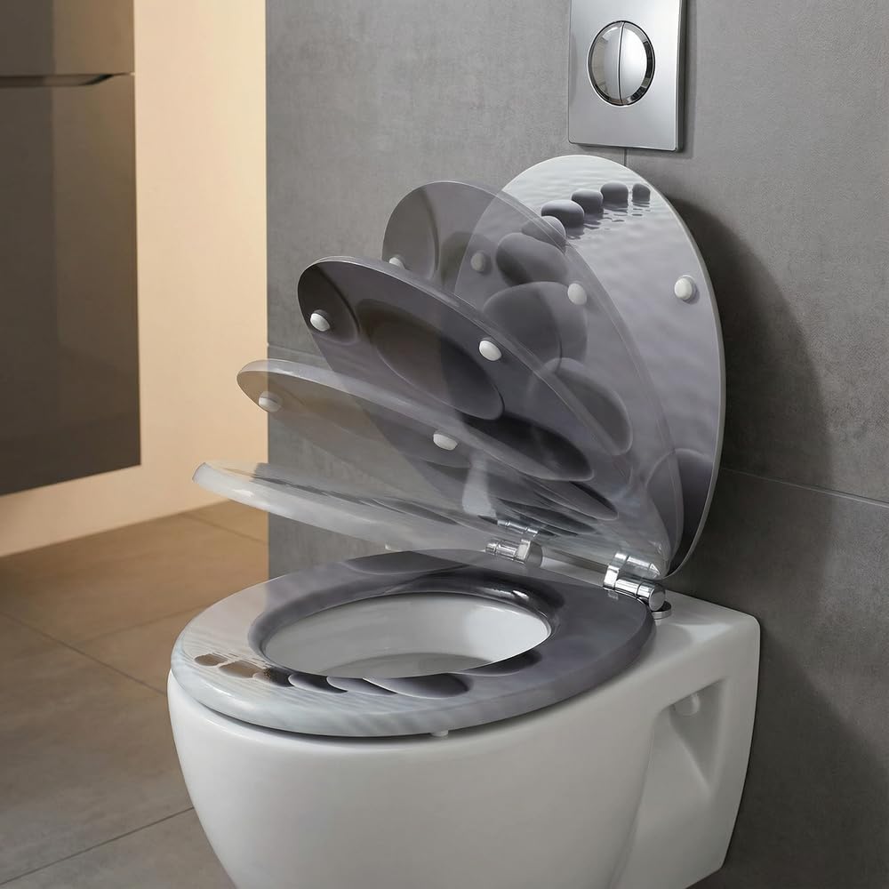 SINOBATH WC-Sitz Schwarz Matt mit Absenkautomatik, Klodeckel O-Form aus stabilem MDF, Toilettendecke