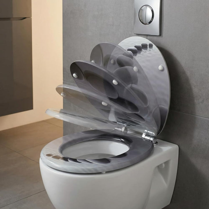 SINOBATH WC-Sitz Schwarz Matt mit Absenkautomatik, Klodeckel O-Form aus stabilem MDF, Toilettendecke