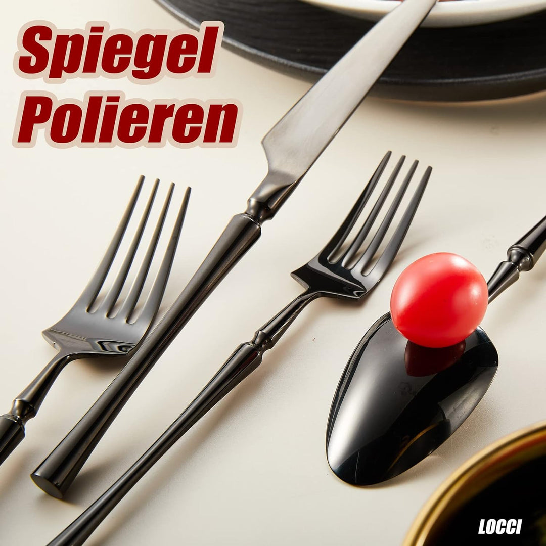 Locci Besteck Set 6 Personen, Besteck Schwarz 24 teilig, cutlery set, Edelstahl Besteck Spülmaschine