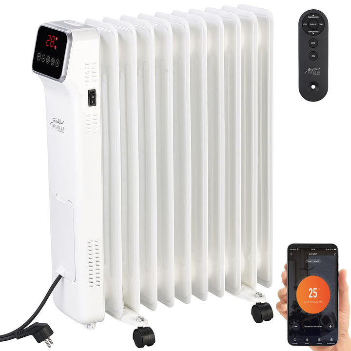Sichler Haushaltsgeräte Heizgeräte: WLAN-Ölradiator mit App und Fernbedienung, Timer, 11 Rippen, 2.5