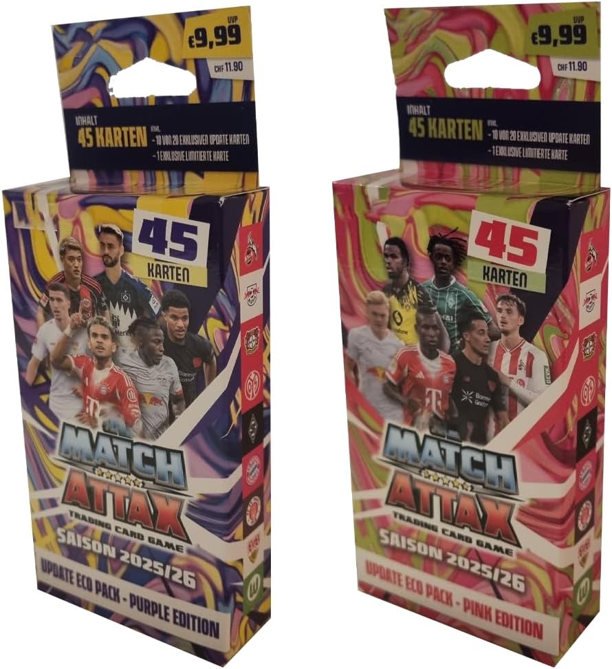 Topps Match Attax Bundesliga 2025/2026 – Update ECO-Pack Set (Pink + Purple Edition) | 2 Motive | 90