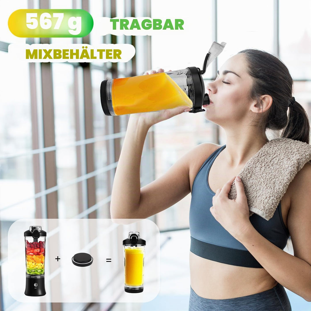 Tragbarer Mixer Smoothie Maker - 600ml Mini Standmixer to Go - 6 Klingen, Reisedeckel und Isolierte