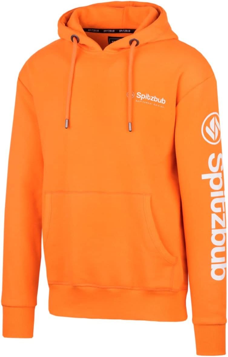 Spitzbub Herren Hoodie Pullover mit Kapuze Kapuzenpullover Sportshoodie mit Ärmelprint S Orange, S O