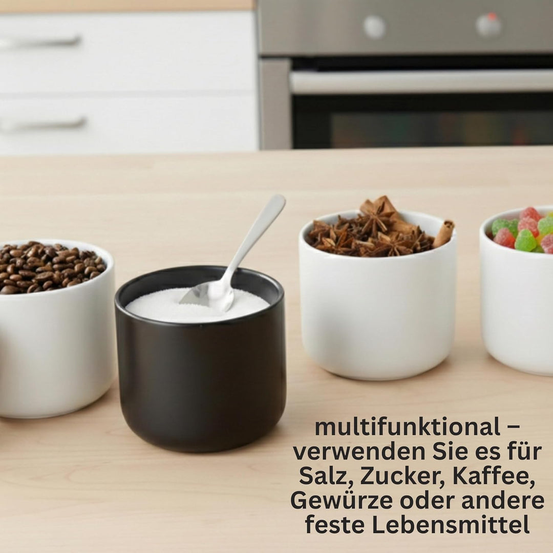 Salztopf Keramik CURVE - Luftdichte Salzdose mit Deckel aus Akazienholz. Grosse Öffnung, Ideal als S