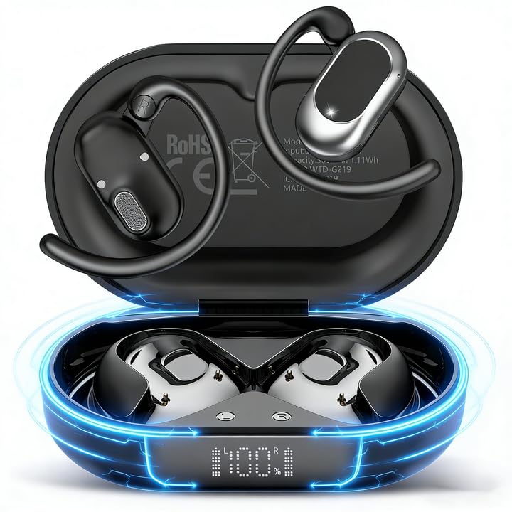 Open Ear Kopfhörer Bluetooth 5.4, 36Std Bluetooth Kopfhörer Tiefem Bass | 14,2 mm Treiber Ohrhörer m