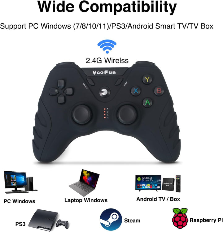 VooFun PC Controller, Wireless PS3 Controller PC Gamepad mit Dual-Vibration, Gaming Controller für P