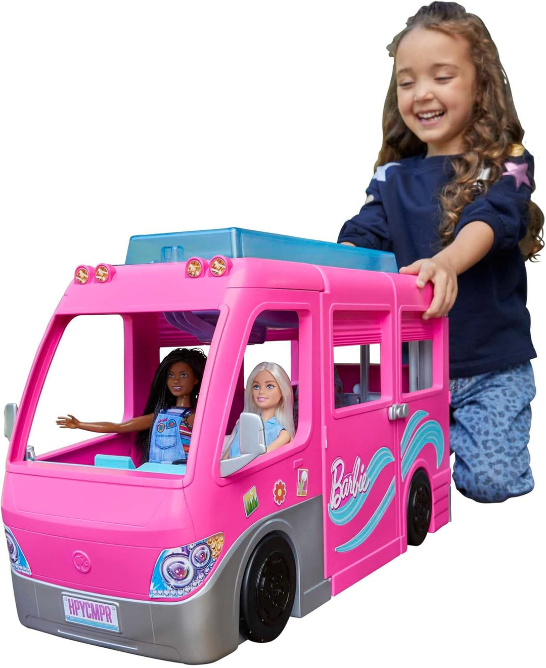 Barbie Dream Camper Van (75 cm) mit 7 Spielbereichen & -Puppe Van + Barbie-Puppe, Van + Barbie-Puppe