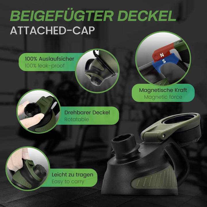 Fjbottle Edelstahl Trinkflasche 1900ML mit Magnetischem Deckel, BPA FREI auslaufsichere Doppelwandig