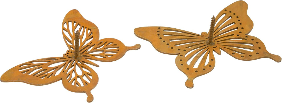 Schmetterlinge Metall mit Schraubgewinde Gartendeko Maritim Edelrost Baumdekoration 2er Set Rost Sch