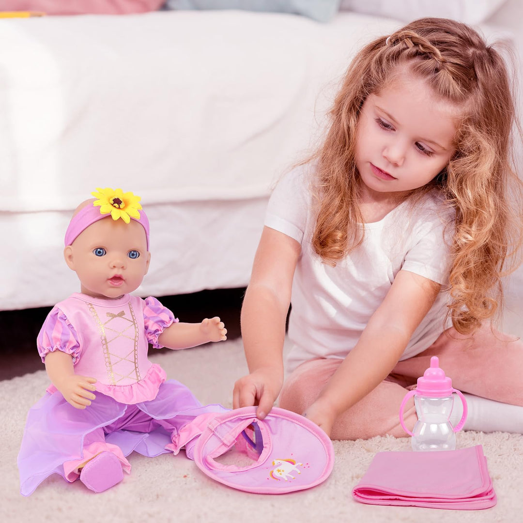 7 Teile Puppenkleidung für 40 bis 46 cm - Strampler Outfit und Zubehör Set Geschenk, ohne Puppe