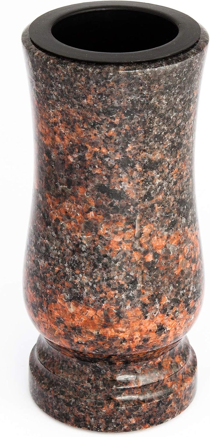 Afterglow Stilvolle Grabvase aus echtem Granit Vanga Höhe 20 cm/Ø 10 cm Grabschmuck wetterfest frost