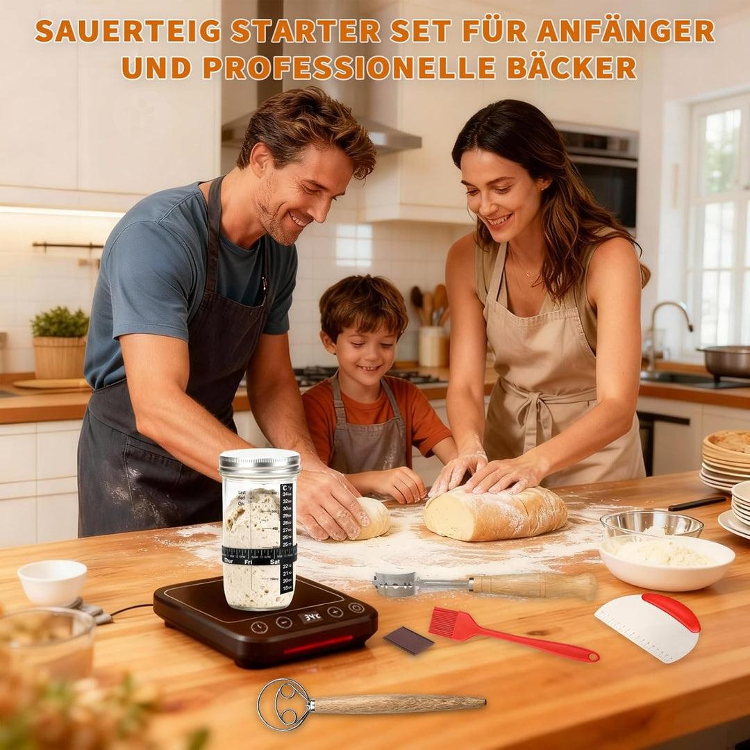Daity Sauerteig Starter Set, 12-teilig Brot Backen Zubehör mit Sauerteig Wärmer, 28cm Klappbarer Bro