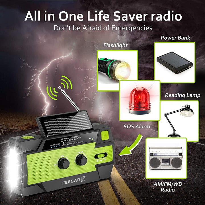 Notfall Solar Radio Feegar Oze 2 Pro Handkurbel Radio für Notsituationen, Wetterradio AM/FM tragbare