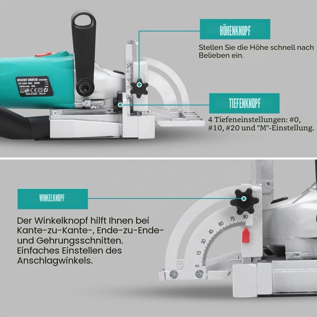 Flachdübelfräse 900 W STANEW, STBJ1002 Winkel- & höhenverstellbar,14 mm Frästiefe,11000 U/min, mit S