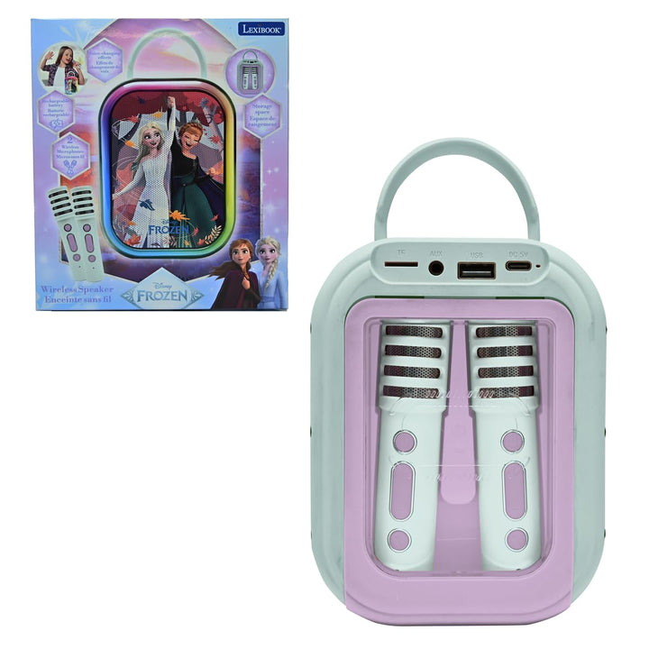Lexibook, Disney Frozen, Bluetooth-Karaokemaschine mit 2 kabellosen Mikrofonen, integrierter wiedera
