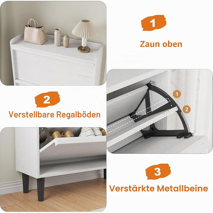 Schuhschrank 2 Klapptüren, Moderner Schuhschrank mit Metallbeinen, Schuhaufbewahrung, Flurschrank fü