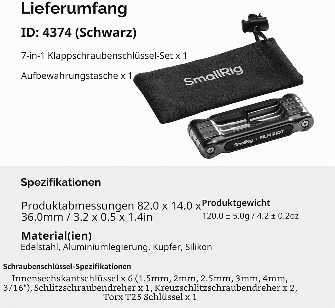 SMALLRIG x FILM RIOT 7-in-1-Klappwerkzeugset mit Schraubendrehern und Inbusschlüsseln, Positionierun
