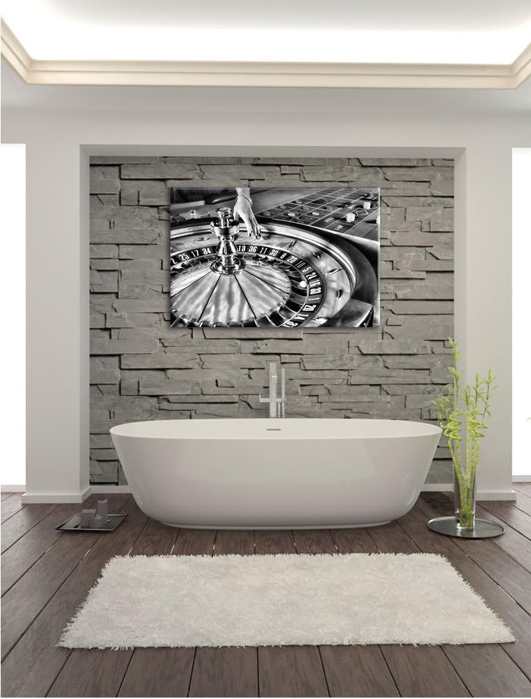 Pixxprint Monocrome, Roulette Tisch in Las Vegas, Format: 100x70 auf Leinwand, 100x70